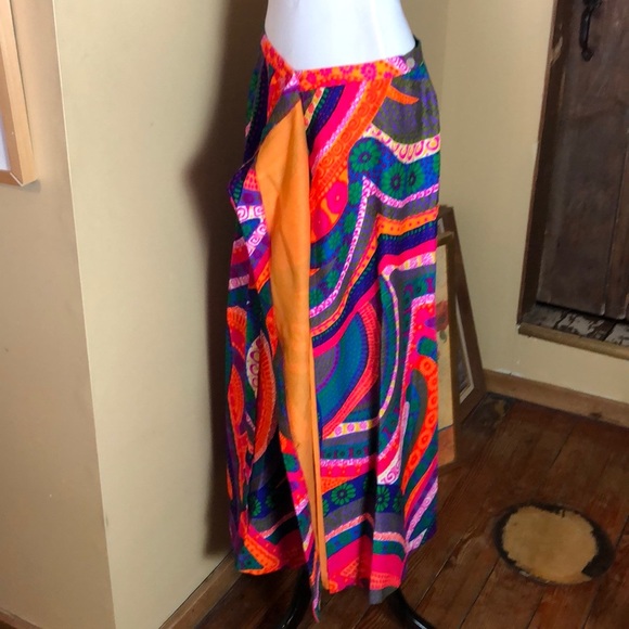 ❌Sold❌VINTAGE 60s Leslie Fay 5th Ave NYC GROOVY Wrap Tie Maxi Skirt Vivid Swirl - Picture 7 of 16